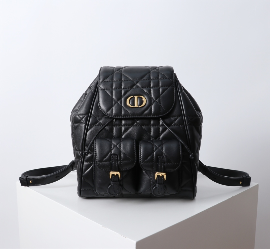 Medium Dior Caro Backpack Black Macrocannage Lambskin